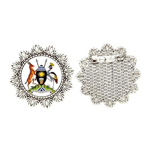 Broche de plata de Uganda escudo nacional mediano accesorio duradero que no mancha la ropa
