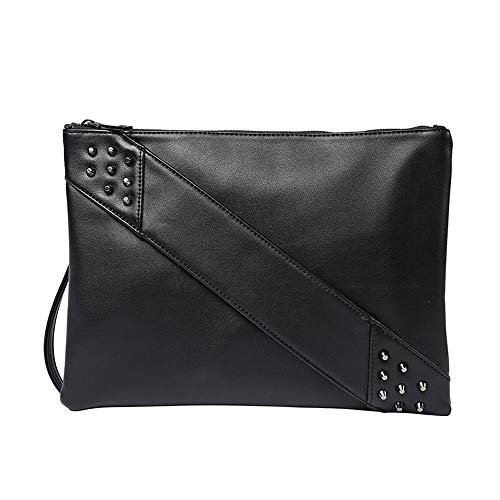 NIGEDU Fashion Women Clutches Rivet PU Leather Crossbody Bag Envelope Clutch Purse with Hand Strap (Black) -  BB254