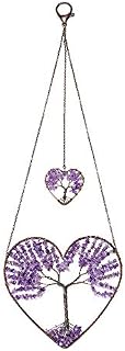 JSDDE Heart Amethyst Healing Crystal Tree of Life Hanging Ornament Wire Quartz Gemstone Wall Hanger Home Office Windows Decoration Meditation Balancing