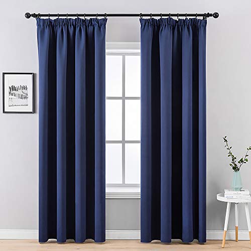 MIULEE 2 Hojas Cortinas Opaca Aislamiento Térmico Cinta Fruncida Duradera y Gruesa para Balcon Moderna Decorativa Barra y Riel Reducción de Ruido para Hogar Salón Dormitorio 140x245cm Azúl Oscuro