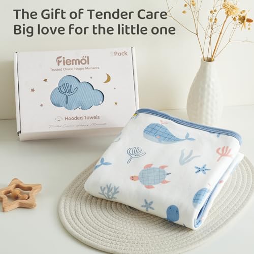 Image of Hooded Baby Towels for Newborn,100% Cotton Baby Bath Towels with Hood for Infant Toddler Boy Girl, 2 Pack 32x32 Inch Soft & Absorbent Knit Terry Bath Essentials Blue Whale