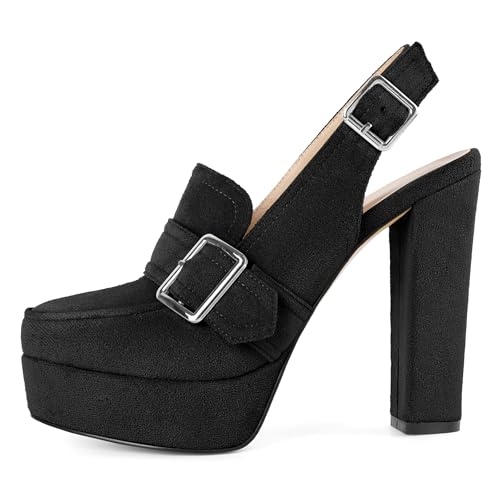 Image of Women's High Heel Loafers Platform Pumps Round Toe Heels Chunky Heel Pumps Stylish Comfortable 4.8 Inch Slingback Heels