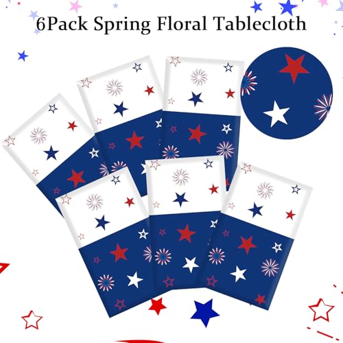 Image of 4th of July Tablecloth, 6 PCS Red White and Blue Patriotic Tablecloths(54x108 Inch) Independence Memorial Day American Flag Decorations Table Cloth Cover for Picnic Camping Party Dinner Table Decor