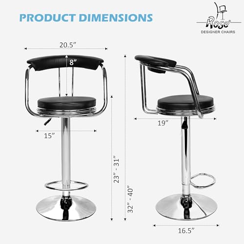 Image of ROSE Kiya Height Adjustable & Revolving Bar Stool /Kitchen Chair Suitable for Kitchen, Cafeteria, Dining, Office,Shops (2, Black, Barstool)
