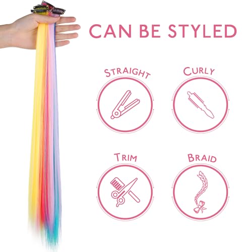 Image of WENNALIFE 12 PCS Rainbow Hair Extensions Clip in, Colored Clip in Hair Extensions for Kids Highlights Rainbow Hair Clips for Girls Synthetic Straight Pop-up Style Colorful Girls Hair Accessories