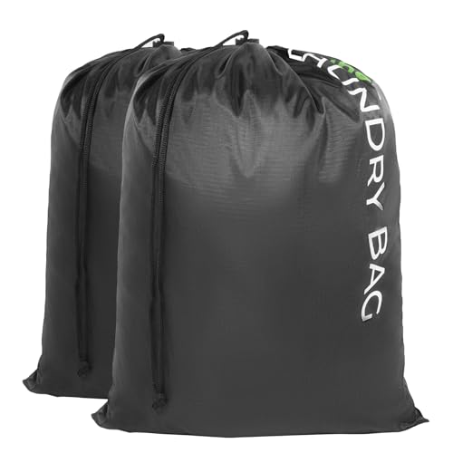 Aubee 2PCS Travel Laundry Bag 50x40cm, Multipurpose Machine Washable Travel Clothes Bag, Water Resistant Heavy Duty Travel Bag with Drawstring Closure for Home Hotel Laundromat Basket Household Black