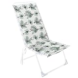 DISEÑO: Colchón tumbona jardín 120x50cm para sillas plegables de jardín. Funda de tela loneta estampada. Estructura plana plegable a cualquier posición y fácil transporte. Altura 4cm de relleno espuma. Dispone de correas de sujeción de 28cm de largo en las partes laterales del pliegue central para óptima sujeción al asiento.