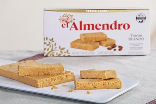 El Almendro Turrones, Turron Blando Nougat Christmas Candy, Creamy Almond Torrone From Spain, Traditional & Authentic Spanish Holiday Dessert Candy, Gluten Free, 1 Box, 7.05 oz.