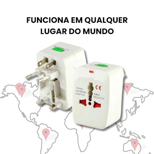 KIT com 2 Adaptadores Universais de Tomada Internacional, Adaptador Mais de 150 Países, Para Viagem,