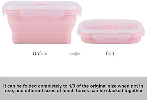 Portable Silicone Lunch Box, Collapsible Food Storage Container Foldable Bento Lunch Boxes Picnic Boxes for School, Work and Travel, 500ml