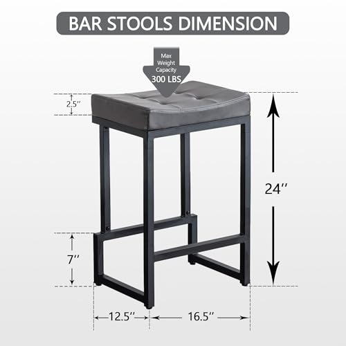 Bar-Stools-Set-of-4-24-Counter-Height-Bar-Stools-Faux-Leather-Barstools-for-Kitchen-Island-Backless-Saddle-Stools-with-Metal-Legs-Grey-4PCS-24-Counter-Stools Bar Stools Set of 4 24 Counter Height Bar Stools Faux Leather Barstools for Kitchen Island Backless Saddle Stools with Metal Legs Grey 4PCS 24 Counter Stools