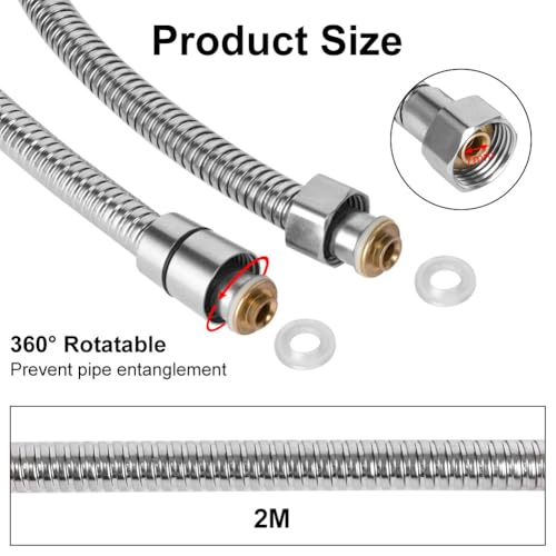 OSDUE Shower Hose 2m, Stainless Steel Shower Pipe,Universal Standard G1/2,Leakproof - Image 2