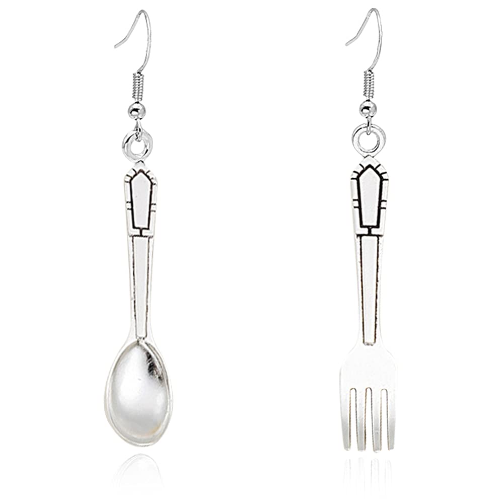 CHUNYANAN Vintage Creativity Tableware Spoon Fork Asymmetry Dangle Earrings Mini Simulation of Handmade Alloy Earrings for Women