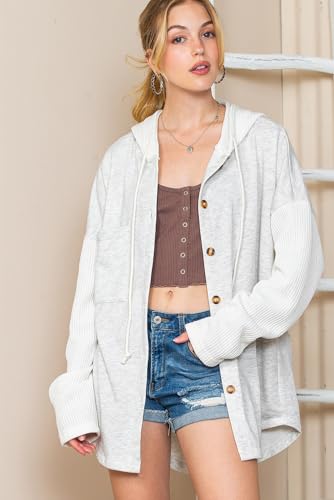 SHEWIN Oversized Sweatshirt for Women Loose Fit Casual Long Sleeve Button Hooded Sweatshirts Hoodies with Pocket2