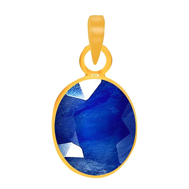Ptm Natural Blue Sapphire/Neelam 3.25 to 10.25 Ratti or 3.00 to 9.50 Carat Astrological Certified Gemstone Panchdhatu/5 Metals 22k Gold Plated Pendant for Men & Women