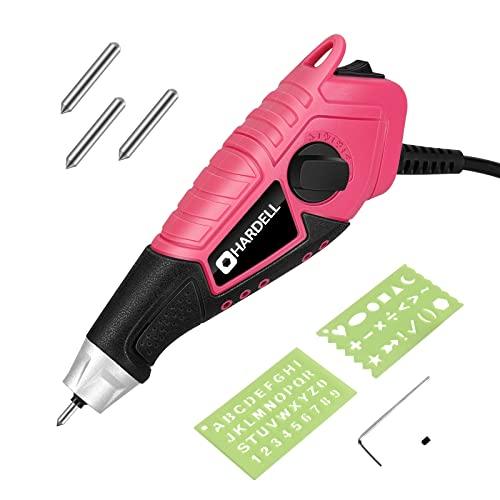 HARDELL 15W Engraver, 5 Speed Engraving Pen with 2 Stencils and 3 Tungsten Carbide Steel Bits, Handheld Etching Tool for Metal, Wood, Glass, DIY Crafting, Leather, PVC Pipe, Stoneï¼Pinkï¼
