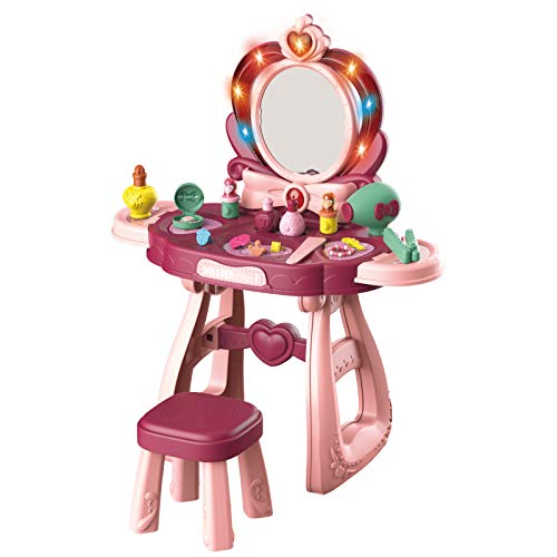 Toddler Vanity Set Girls Vanity Set with Mirror and Stool Kids Makeup Vanity Set for Little Girls Toddler Makeup Vanity Light and Beauty Accessories Little Girls Princess Vanity Set Gift for Girls