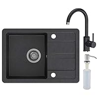 CECIPA MAX Fregadero De Cuarzo Negro 50x45cm Fregadero De 1 Seno En Cuarzo Y Resina + Mezclador