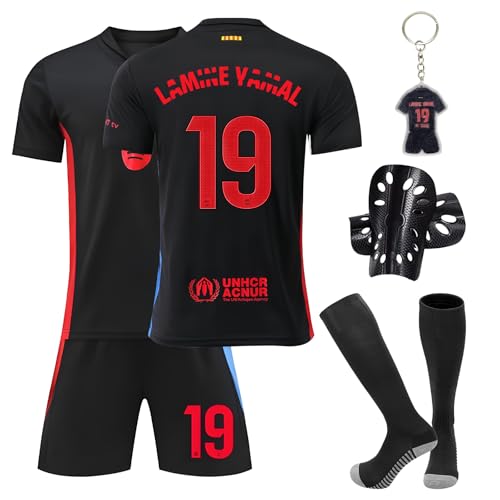 Pardofelis Camiseta de fútbol para niño, camiseta de fútbol para niños, camiseta de entrenamiento de fútbol, camiseta con camiseta corta, calcetines y espinilleras, Negro 19., 24
