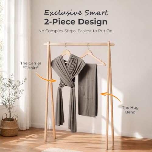 Image of Momcozy Baby Wrap Carrier, Easy-On 2-Piece Design, Newborn to 15.8 kg | Easy On Like a T-Shirt, XXS-XXL Adjustable Fit, IHDI Hip-Healthy, Lightweight Hands-Free Comfort Baby Sling, Light Curry