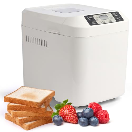 Machine à pain 2 pound 12 en 1, réglage sans gluten, panier de cuisson antiadhésif, deux tailles de plats, minuterie de 13 heures et fonction de maintien au chaud de 1 heure (blanc)