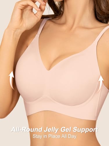 Image of Seamless Wireless Jelly Bras for Women - Lightly Padded Bra with Support, No Underwire Comfortable T-Shirt Bralette (XL, Nude)