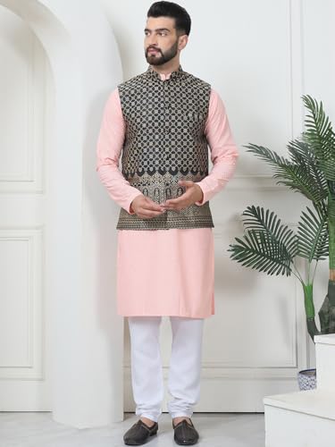 Image of Sojanya (Since 1958 Men'S Silk Blend Kurta Pyjama & Nehru Jacket Combo