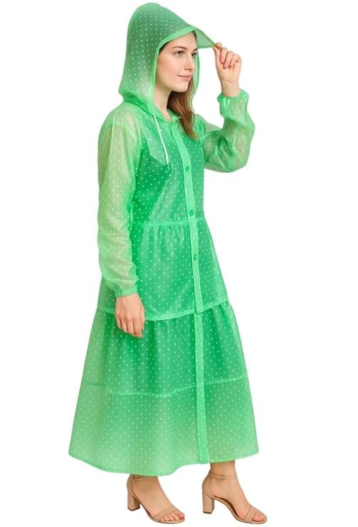 Image of Krystle Rain Coat Waterproof Rain Skirt Top Jacket for Women (Green)
