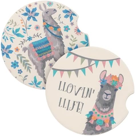 Karma Gifts Boho Car Coasters - Absorbent Cup Holder Coasters for Car - Set of 2 - Loving Life Llama image 5