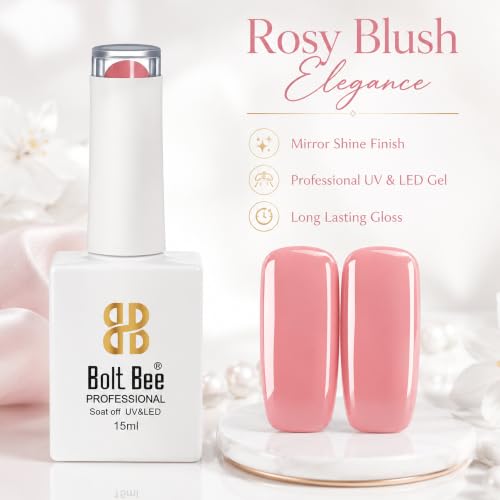Image of BOLT BEE 15ML Gel Nail Polish 1Pc Clear Pink Glitter Nail Polish Soak Off UV LED Nail Gel Polish Nail Art Starter Manicure Salon DIY at Home, 0.5 OZ (1) (113)