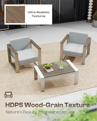 Image of 2 Pieces Outdoor Aluminum Armchair, Modern Patio Patio Furniture with Wide Seat and Thick Cushions, All-Weather Oversized Couch for Deck, Porch