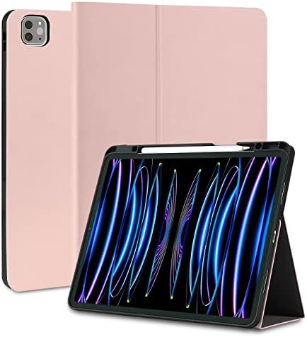 iPad Pro 12.9 inch 6th / 5th Generation Case (2022/2021 Version), iPad Pro 12.9 Cases with Pencil Holder, Minimalist Full Body Protective Tablet Folio Cover Auto Wake/Sleep - Rose Gold