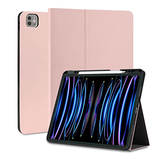 Ipad Pro 12.9 Inch 6Th / 5Th Generation Case (2022/2021 Version), Ipad Pro 12.9 Cases With Pencil Holder, Minimalist Full Body Protective Tablet Folio Cover Auto Wake/Sleep - Rose Gold #TOP16
