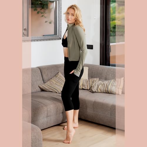 Image of SINOPHANT High Waisted Leggings with Pockets Women, Full Length Capri Buttery Soft Stretchy Yoga Pants