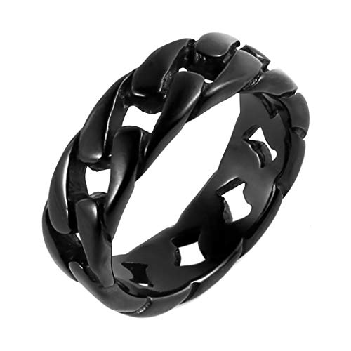 Image of HZMAN Stainless Steel 7mm Wide Band Cuban Link Chain Ring for Men | Hypoallergenic,Waterproof,Size 5-13,Non-adjustable,Resistant to Scratches,Silver /Gold /Black