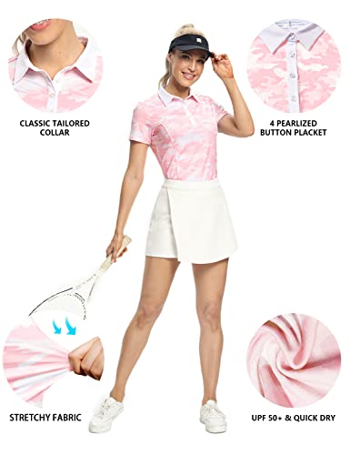 Hiverlay Women's Golf Polo Shirts Camo Polo Shirts For Women Slim Fit Upf 50+ Dry Fit Moisture Wicking Collared Tennis Shirts Ladies Tops Pink Xs #TOP1