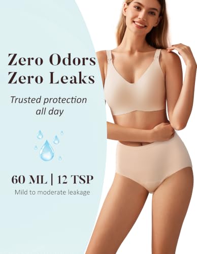 Image of AIRCUTE Washable Urinary Incontinence Protective Underwear for Women Leak Proof Absorbent Reusable Panties 60ML 1 Pack (Beige, 6X-Large)
