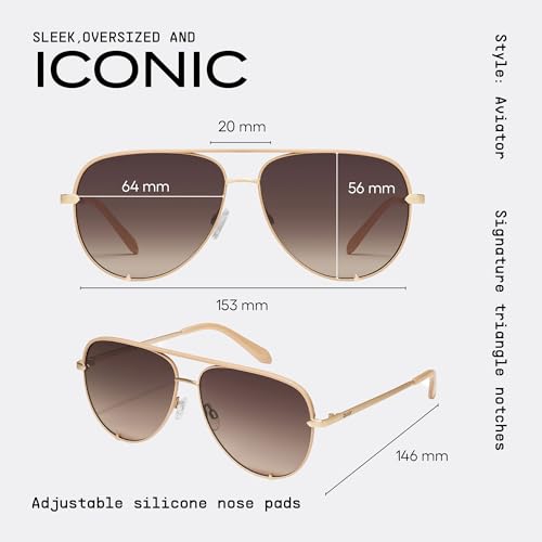 Image of QUAY High Key Extra Large Polarized Unisex Aviator Sunglasses, UV Protection, Oversized Accessories for On The Go Lifestyle