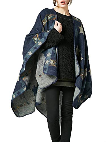 AONTUS Sweaters for Womens Hooded Poncho Aztec Cardigan Open Front Cape Wrap Shawl