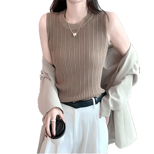 Débardeur femme sans manches en tricot doux GUOYUXIAO ajusté col O