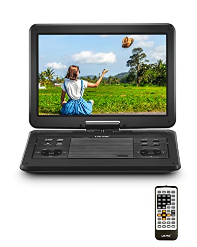 UEME Portable DVD Player with 10.1 Inches HD LCD Screen, Car Headrest Mount Holder, Remote Control, Car Charger Wall Charger, Kids DVD Players with Rechargeable Battery