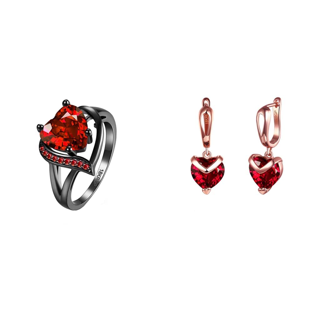 Yellow Chimes Red Heart Ring for Women & Girls and Yellow Chimes Red Heart Austrian Crystal 18K Rose Gold Plated Stud Earrings Women (B08WD68KZ2) Amazon Price History, Amazon Price Tracker