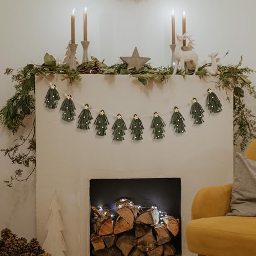 Knitgrip Boho Bohemian Aesthetic Christmas Tree Tassel Garland with Wood Beads Pastel Christmas Birthday Party Decor Anthropologie Bedroom, Nursery