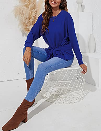BDCUYAHSKL Herfst en winter vrouwen casual mode ronde hals effen kleur stropdas lange mouwen pullover onderbroek shirt… - Afbeelding 4