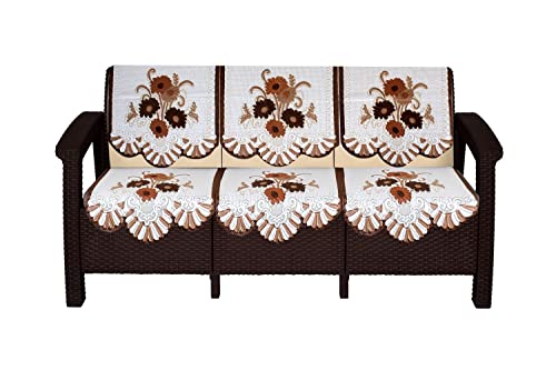 Image of The Furnishing Tree Cotton Floral Knitted Pattern 6 Pieces 3 Seater Sofa Cover Set Coffee