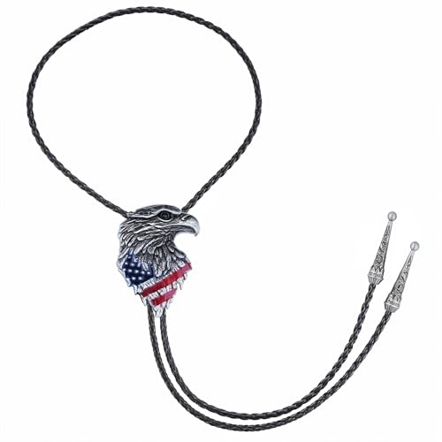 Image of USA 250th Anniversary Western Cowboy Patriotic Eagle Bolo Tie | Premium braided leather, anti-tarnish alloy pendant, adjustable sliding clasp, patriotic bolo tie for USA 250th Anniversary
