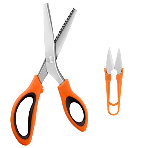 Lamoutor Pinking Shears Professional Zig Zag Cut Scissors with Scalloped Edges Scissors for Dressmaking, Sewing and Arts