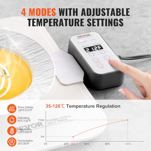 Image of VEVOR Electric Warming Tray, Food Warming Mat for Buffet, Rollable & Portable Silicone Food Warmer with 4 Adjustable Temperature Settings, Auto Shut-Off & Child Lock, Perfect for Parties, Catering
