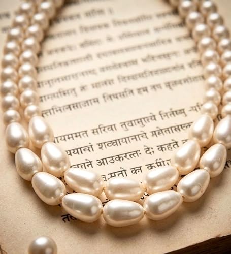 Image of Mansiyaorange Double Layered Glass Pearl Mala Neckalce with Kundan Earrings Jewelry Set
