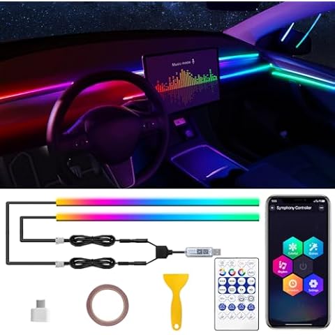 Tesla Model 3/Y/S/X Dreamcolor Acrylic Interior Car LED Strip Light with USB/Type C, RGB 2 in 1 with 59.04 inches LED Strip for Tesla, Dynamic Chasing Music Sync Neon Tesla Ambient Lighting Kits Cover